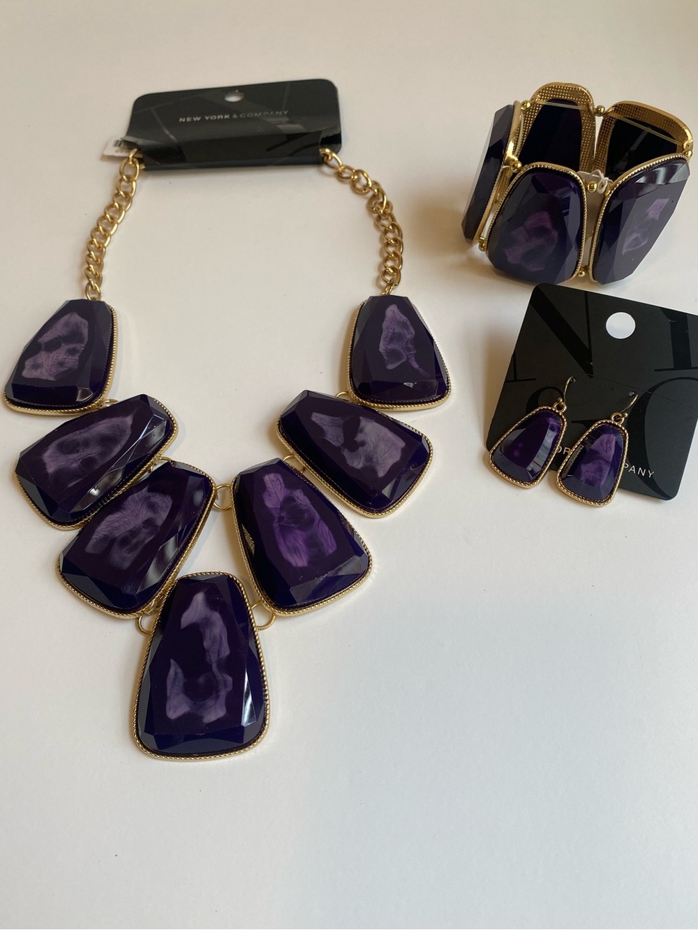 New York & Company Gold-Tone Purple Statement Necklace, Bracelet & Earrings Set
